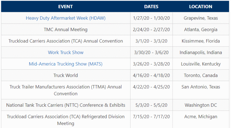 Trailer Industry Events by Date & Location