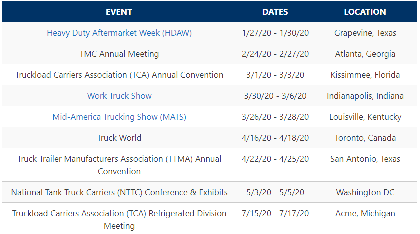 Trailer Industry Events by Date & Location