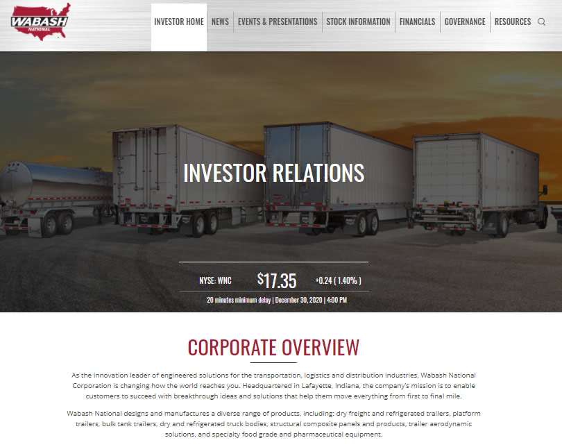 Wabash National Investor Website