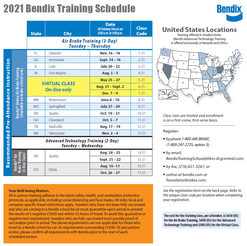 Bendix Training Schedule