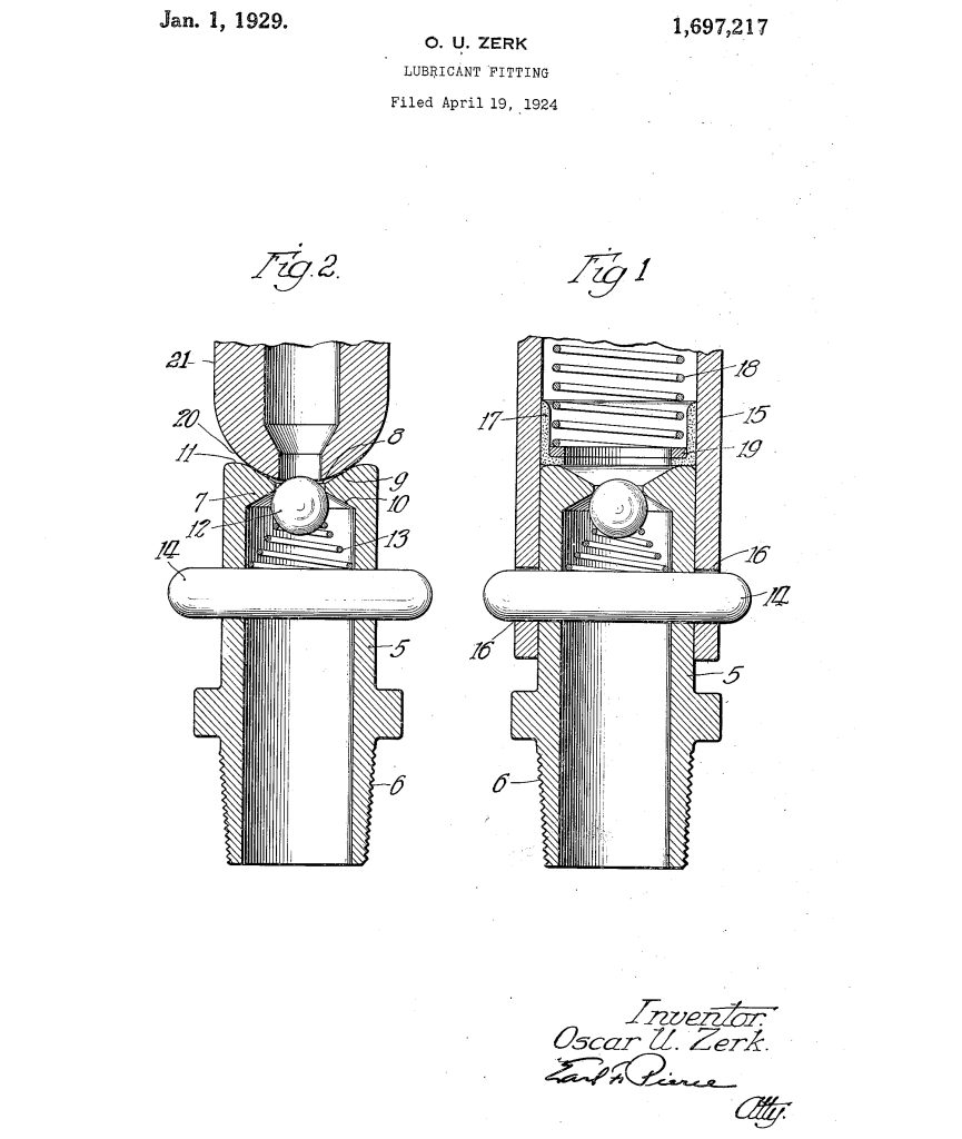 US1697217 - Lubricant Fitting (Oscar U Zerk)